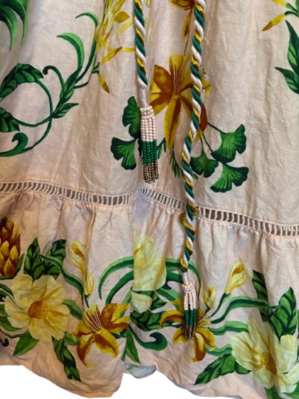 FARM Rio Botanical Beauty Pink Floral Maxi Dress Linen Blend Size L - Picture 5 of 6
